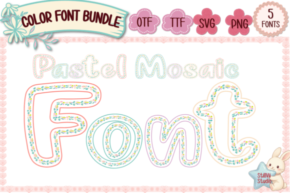 Pastel Mosaic Font Bundle: Cozy, Hand-Stitched Typography
